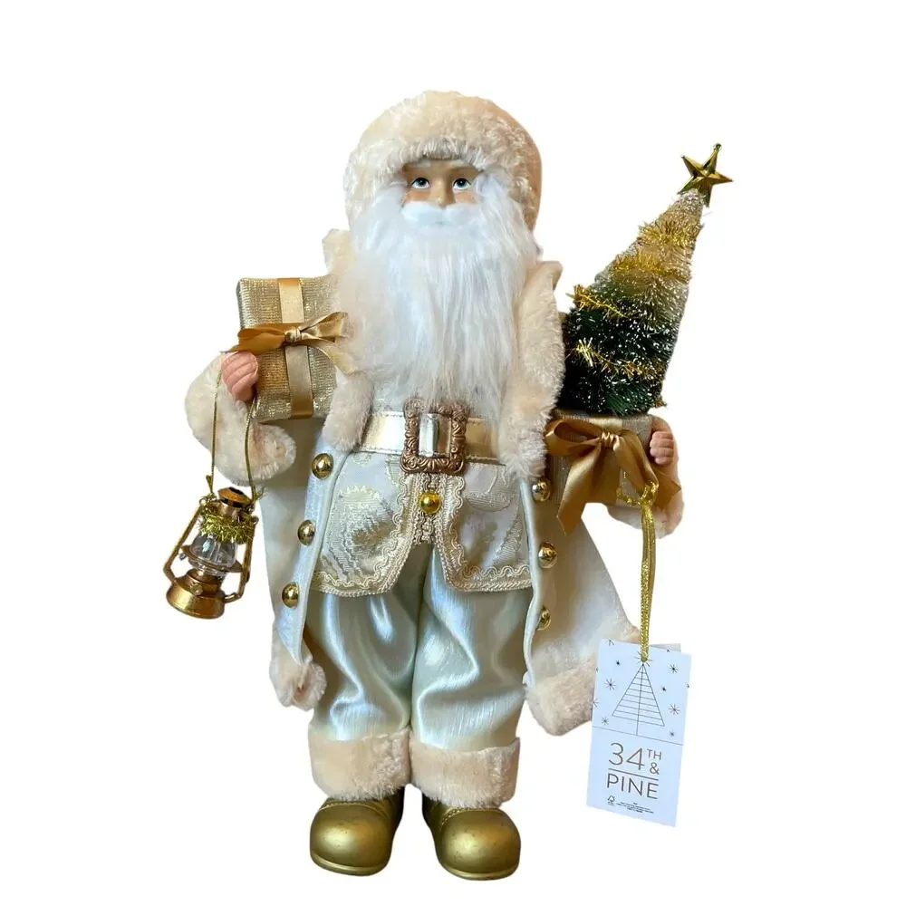 34th & Pine 18in Gold Ivory Standing Santa Figurine Christmas Holiday Glam New